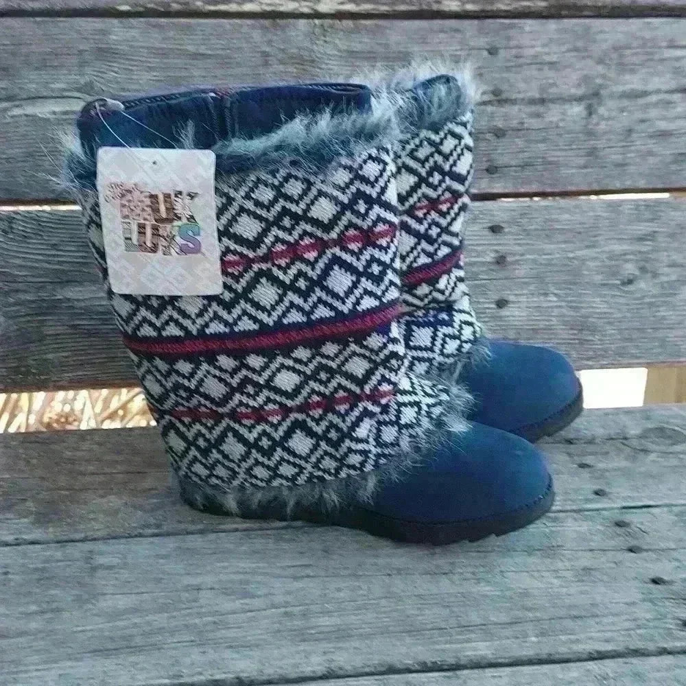 NWT Muk Luks Cheryl Fair Isle Boots Removable Bootcuffs Cabincore Nordic